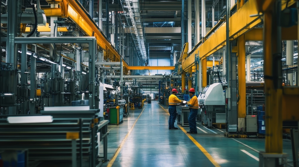 Inside a large industrial manufacturing facility